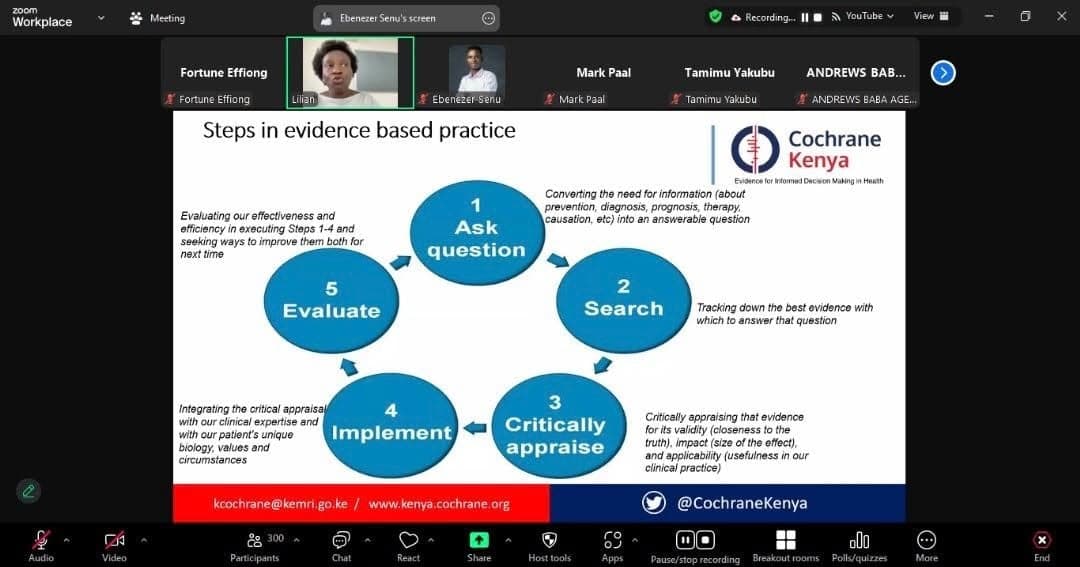 An online systematic review training presentation shown on screen.